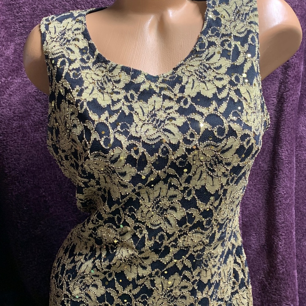 Cardalite Petite Black and Gold Sequence,  Lace Dress PLX